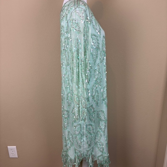 Laurence Kazar New York 100% Silk Vintage Mint Green Asymmetrical Mid Dress - Picture 12 of 17